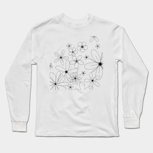 Daisy Flower white minimal black white Long Sleeve T-Shirt